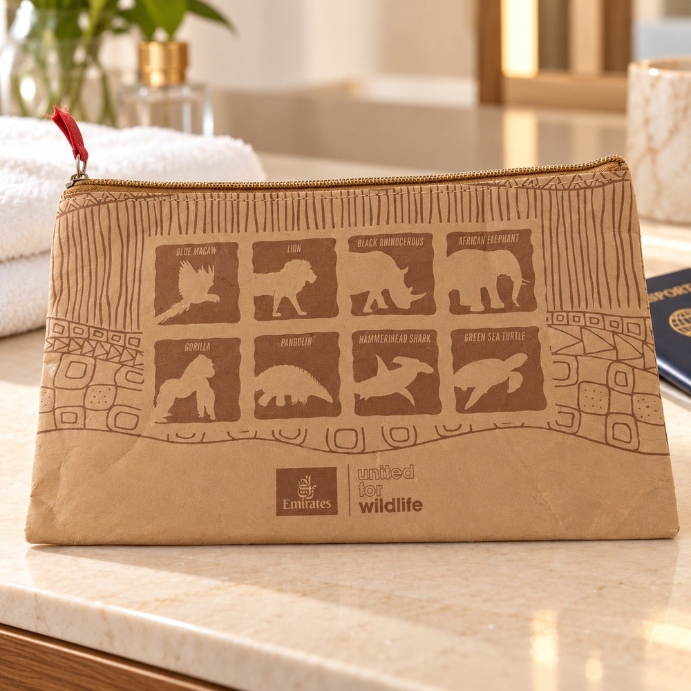 Emirates United for Wildlife Amenity Kit Zip Pouch Reusable Travel Bag 8" Makeup